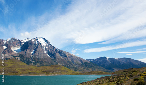 Scenic view of Pehoe lake in Torres del Paine national park, Chi