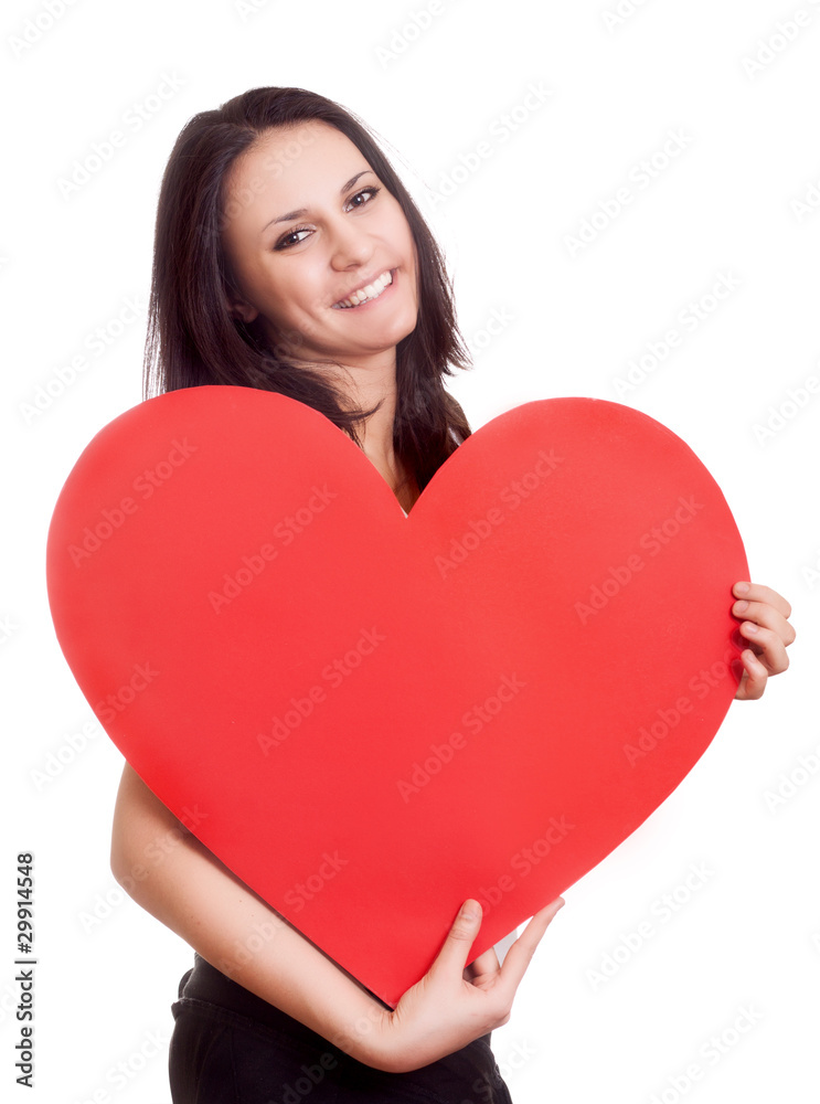 Valentines Day. Woman holding Valentines Day heart sign with cop Valentines Day. Woman holding Valentines Day heart sign with cop