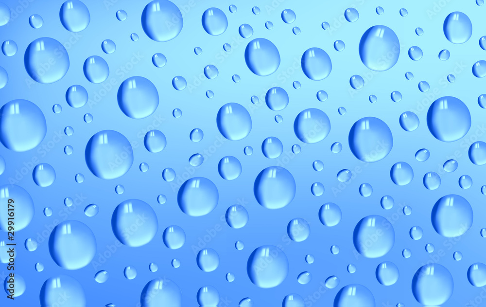 Vector illustration. Blue water drops background. Close up.