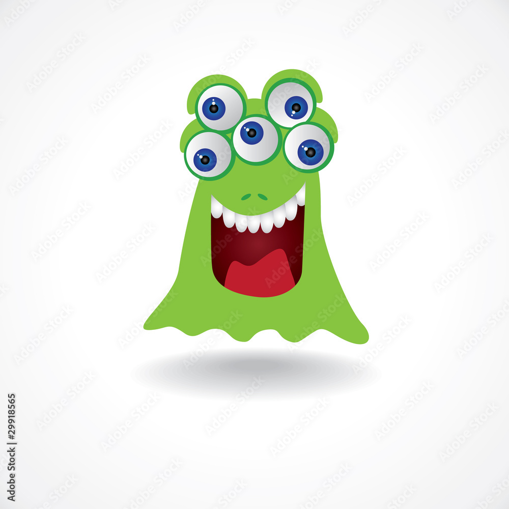 green creature monster with five eyes - illustration