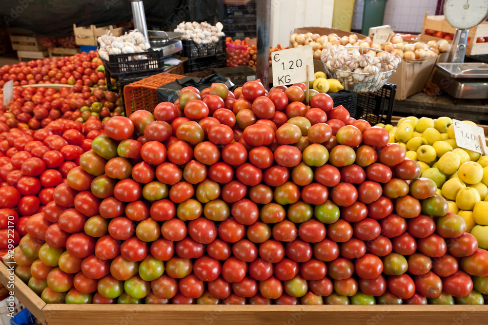 Tomatoes on a market