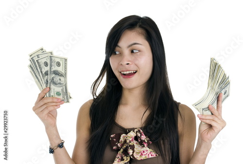 Canvas Print pretty woman happy with lots of money