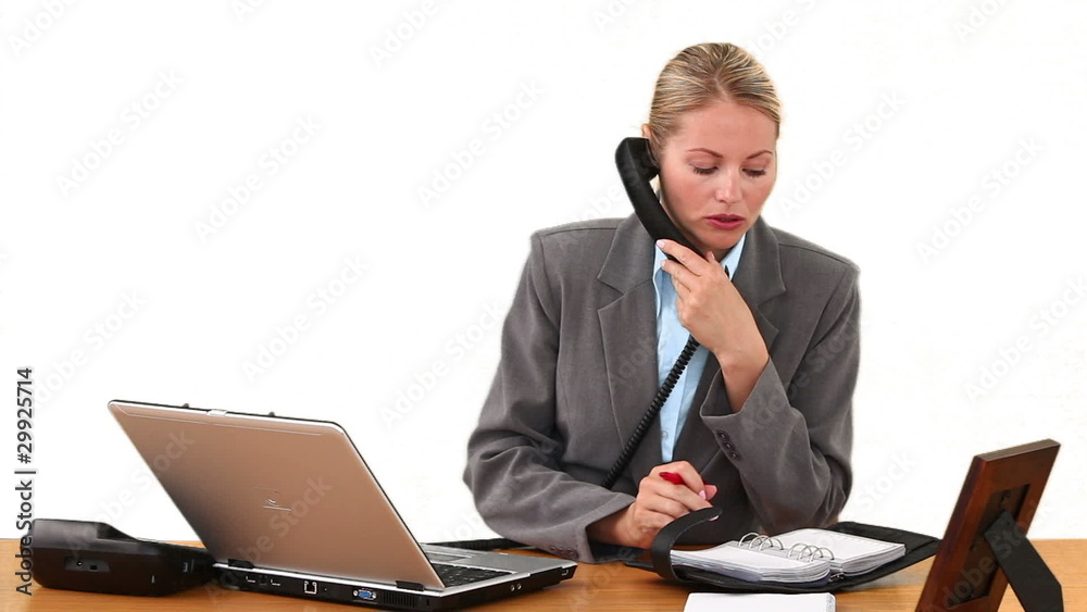 Businesswoman setting a date for a meeting Businesswoman setting a date for a meeting