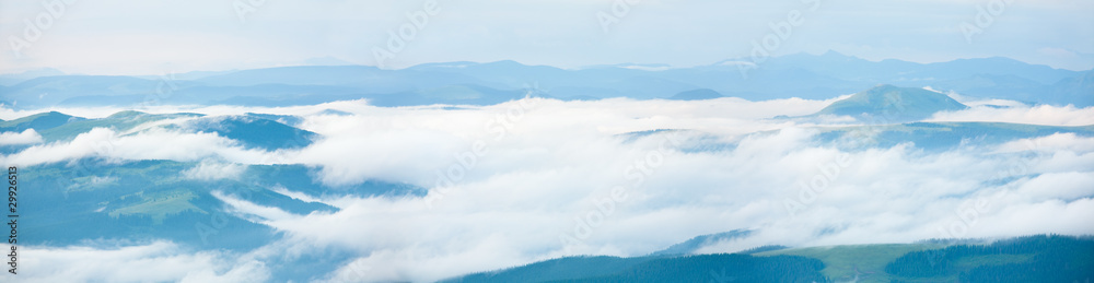Summer morning cloudy mountain panorama