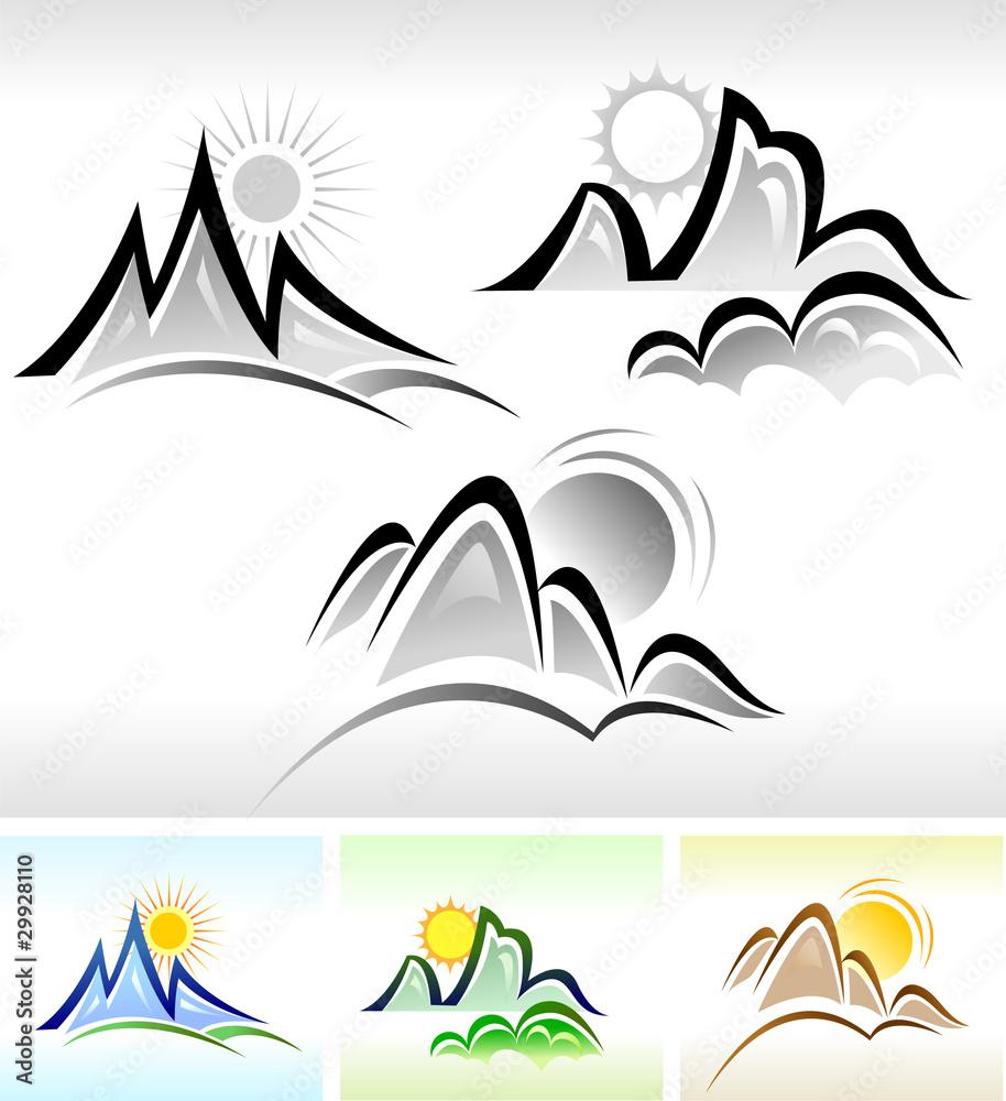 BEAUTIFUL SUN AND MOUNTAIN MUST HAVE ICON SET