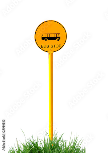 bus stop sign with grass isolated