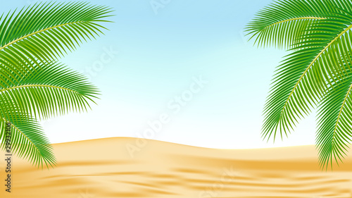 Branches of palm trees against the backdrop of the desert.