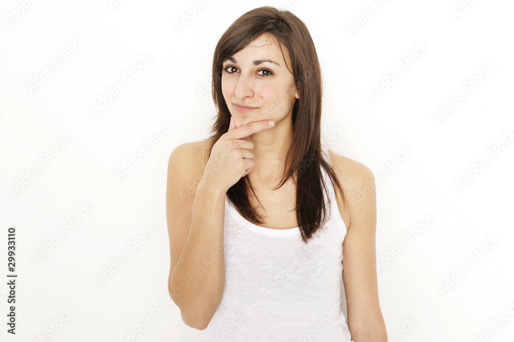 Portrait einer hübschen Frau mit Ideen Portrait einer hübschen Frau mit Ideen