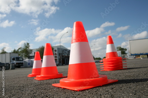 Orange cones in a urban environment