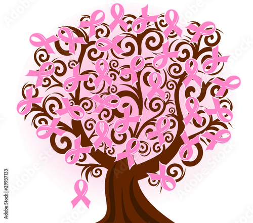 vector illustration of a breast cancer pink ribbon tree