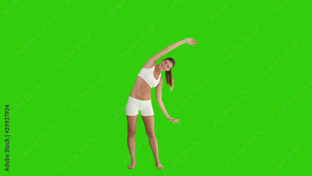 Brown-haired woman doing exercise in sportswear Brown-haired woman doing exercise in sportswear