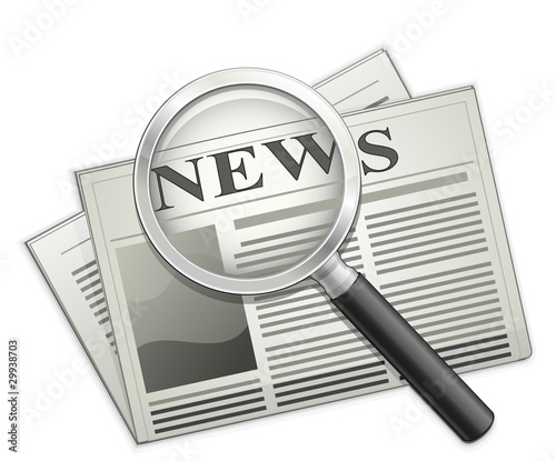 Newspaper and Magnifying glass. Vector newspaper icon