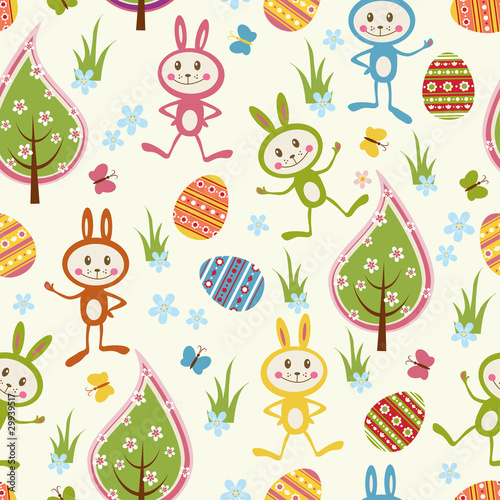 Seamless background with funny rabbits