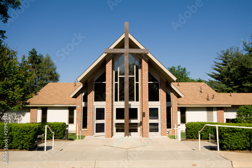 Exterior of Modern Church with Large Cross