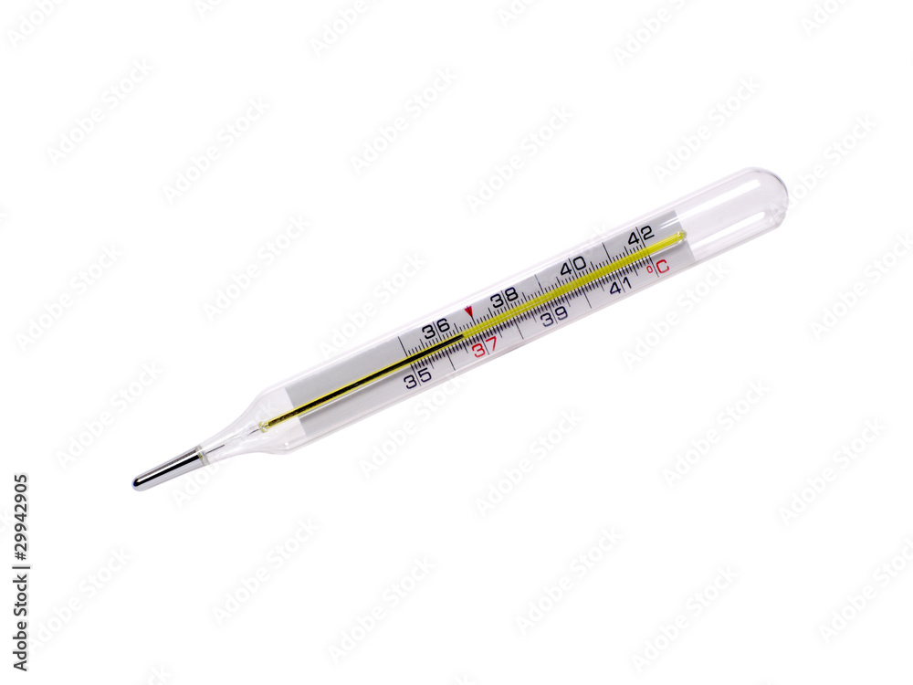 glass mercury thermometer show 36.6 isolated on white glass mercury thermometer show 36.6 isolated on white
