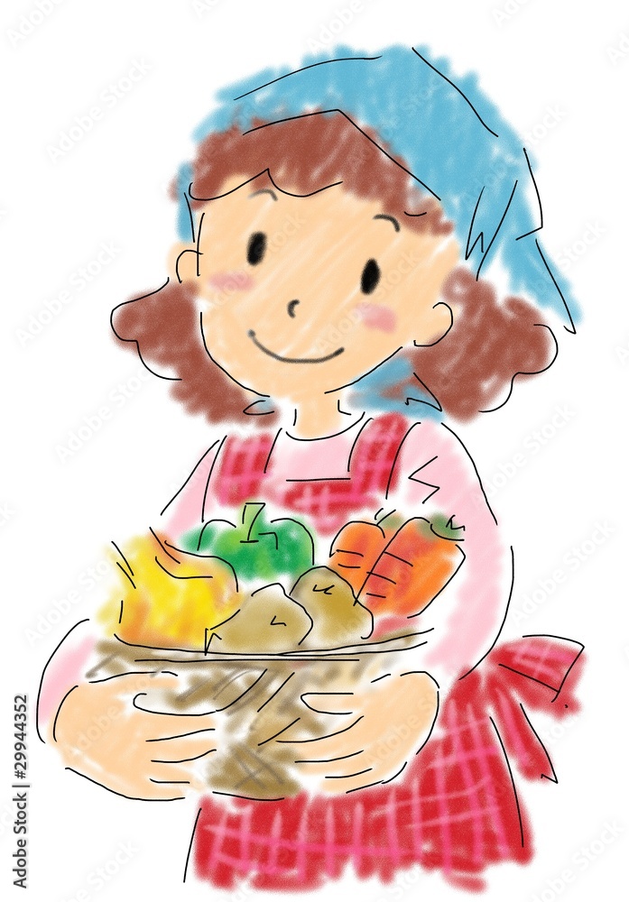 野菜のかごを抱える女性 Stock イラスト Adobe Stock