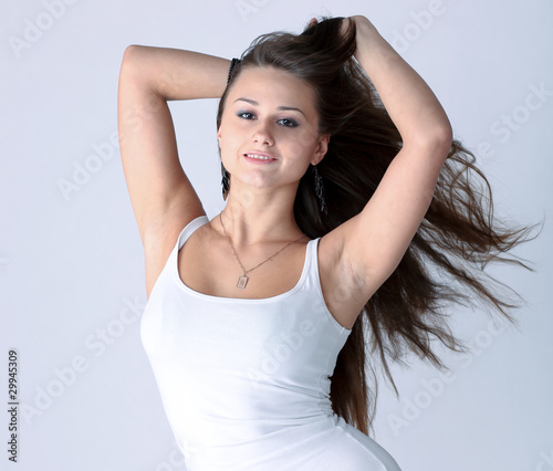 lovely dancing girl with beautiful hair