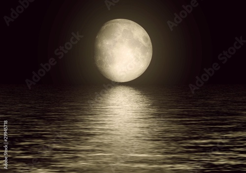 The full moon in the night sky reflected in water © Zhanna Ocheret