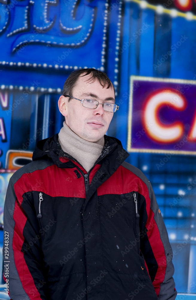 Portrait of adult man in winter time Portrait of adult man in winter time