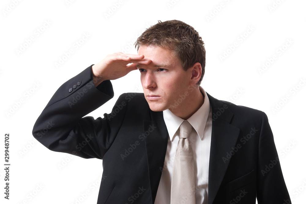 young lost businessman searching isolated on white young lost businessman searching isolated on white