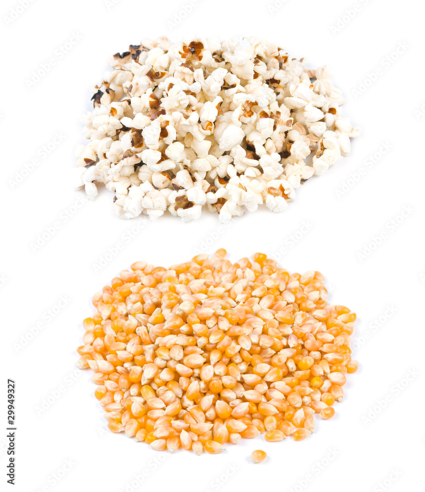 Pop corn, before and after pop