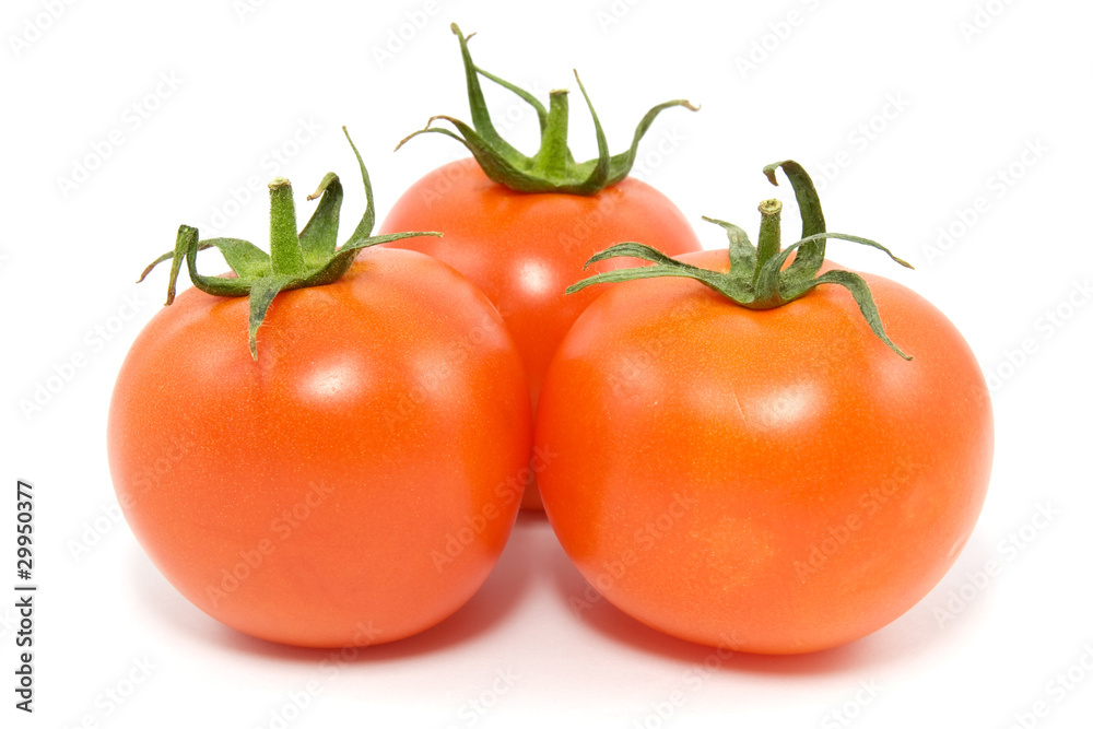 three red tomatoes isolated on white background three red tomatoes isolated on white background