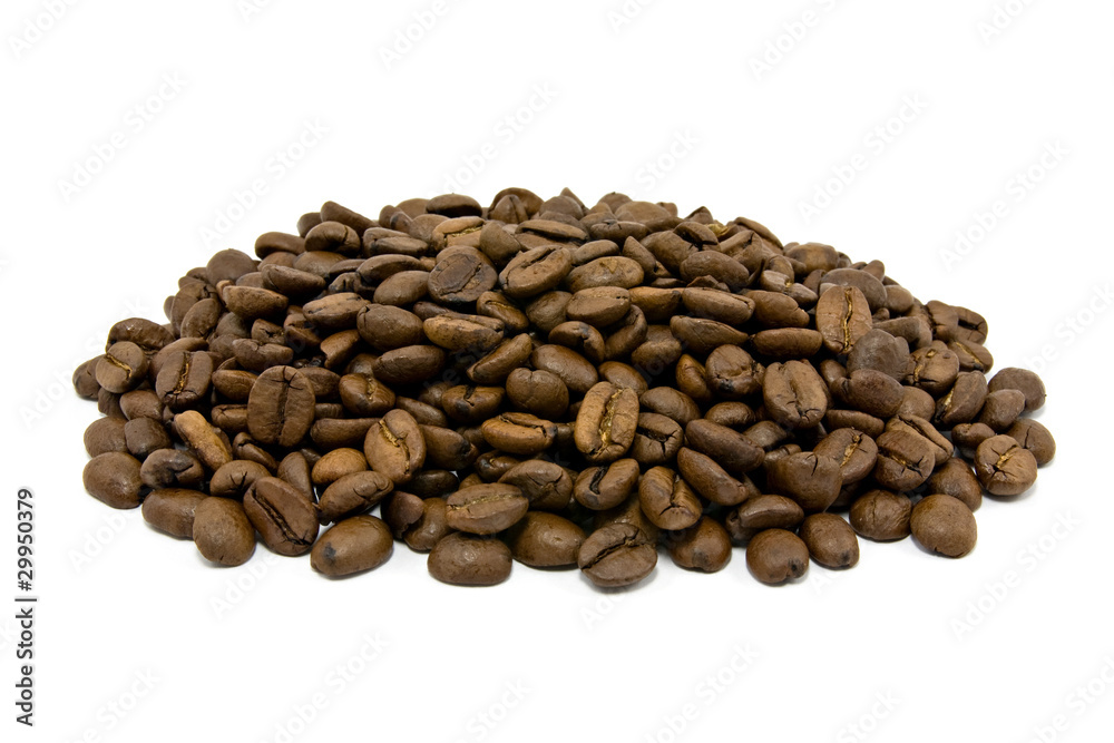 pile of roasted coffee beans over white background pile of roasted coffee beans over white background