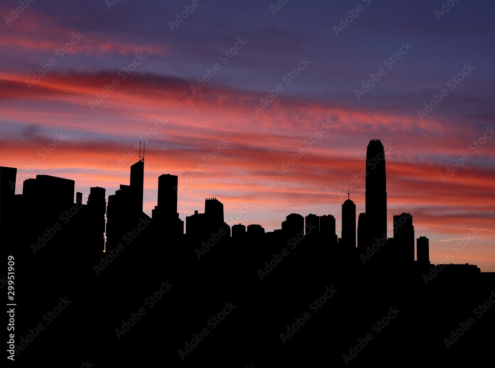 Hong Kong skyline at sunset with beautiful sky illustration Hong Kong skyline at sunset with beautiful sky illustration