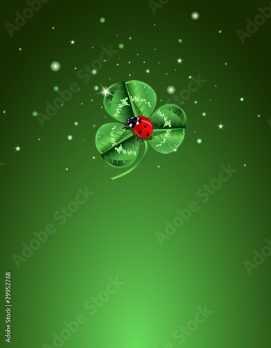 St. Patrick’s Day Three Leafed Clover and ladybug Background