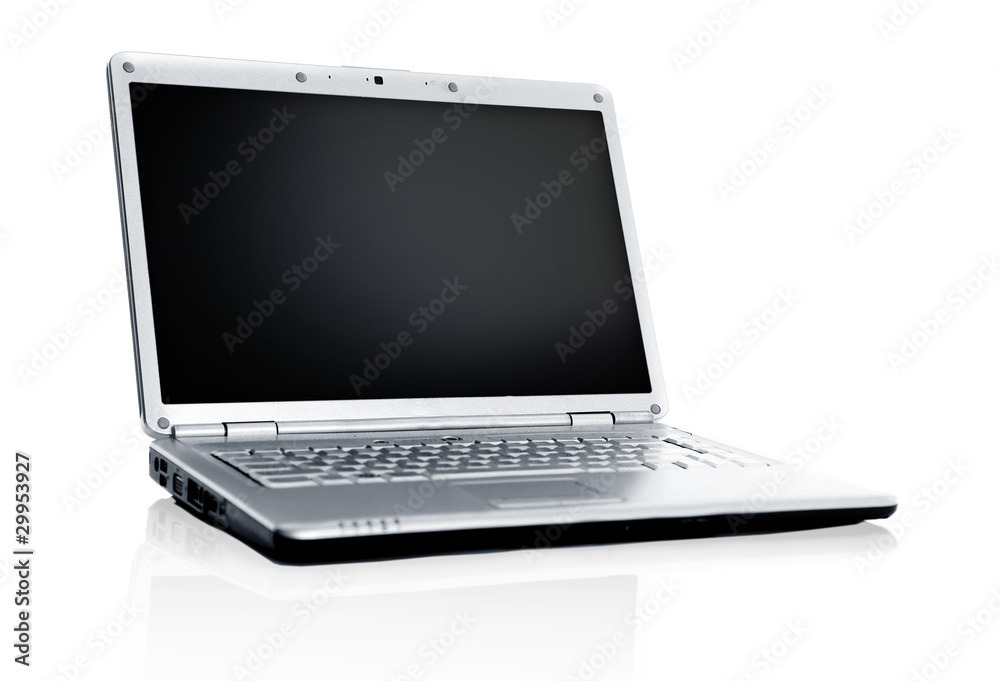 Modern laptop isolated on white with reflections on Modern laptop isolated on white with reflections on