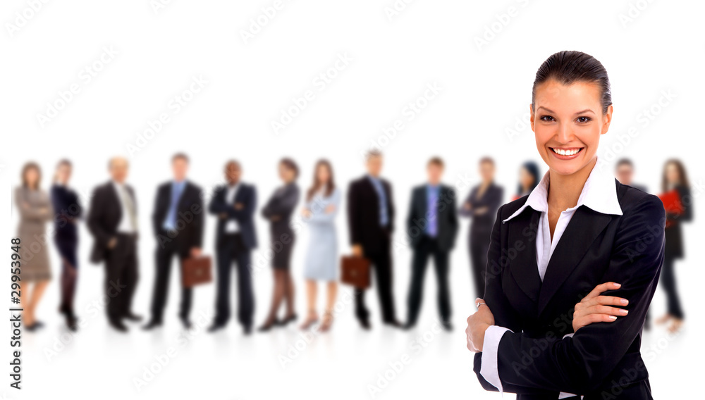 Leader and her team, Young attractive business people Leader and her team, Young attractive business people