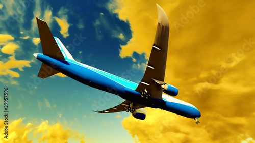 Bilde på lerret Passenger plane is landing during spectacular evening