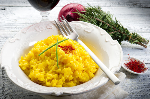 saffron rice on dish photo