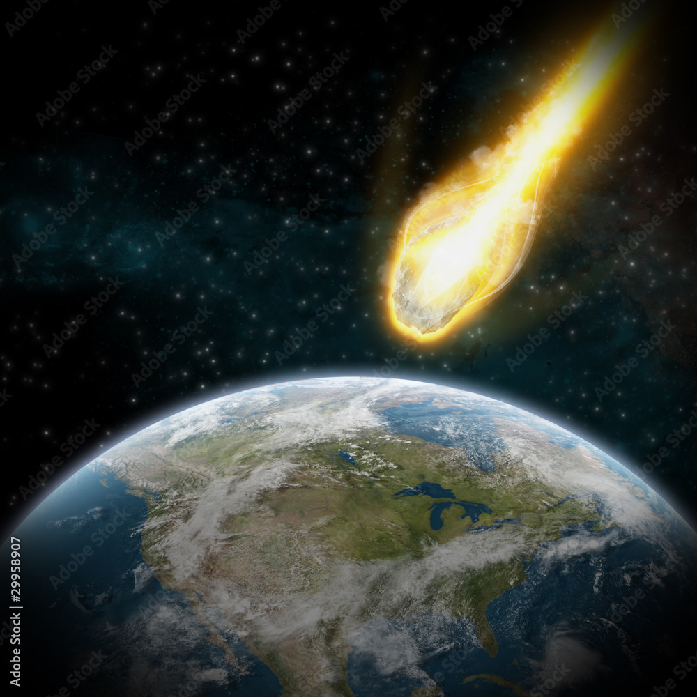 Asteroid and Earth : meteor impact over usa