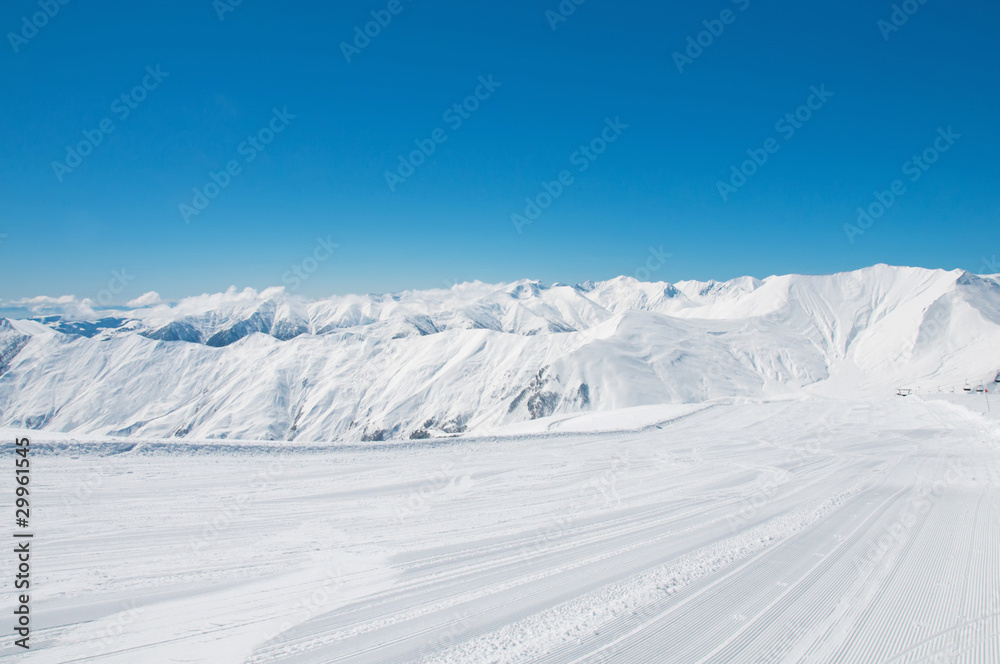 High mountains under snow in the winter