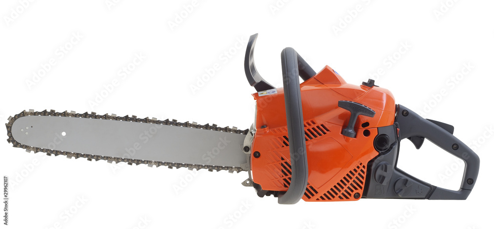 Professional chainsaw on white background