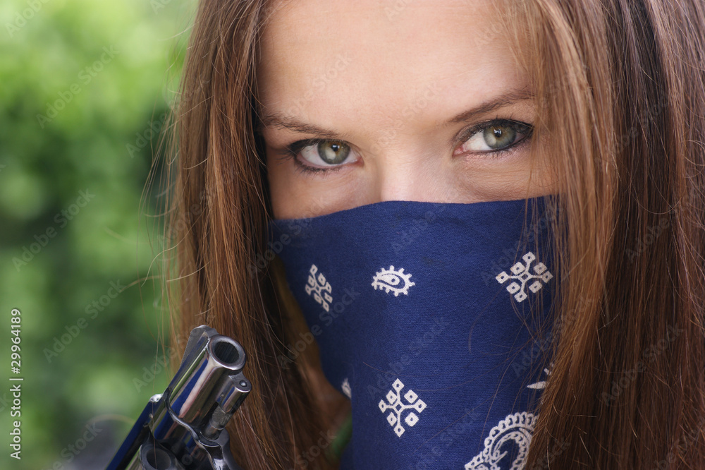 Girl with Bandana and Gun Stock Photo | Adobe Stock