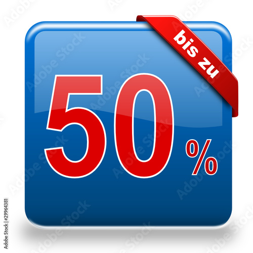 Button bis zu 50% Rabatt blau rot