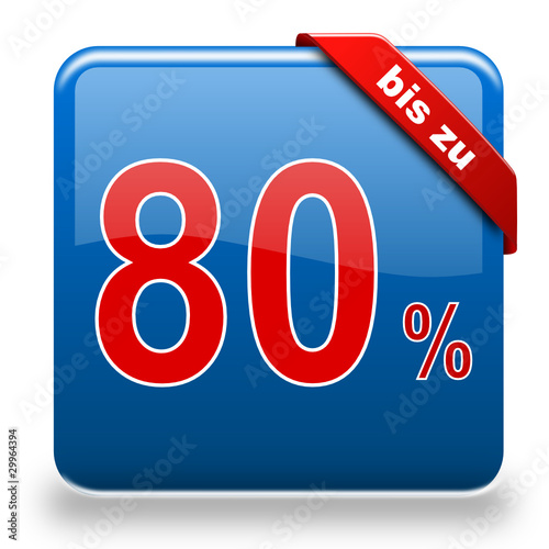 Button bis zu 80% Rabatt blau rot