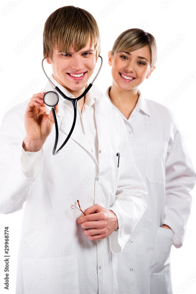 Smiling doctors isolated on white background Smiling doctors isolated on white background