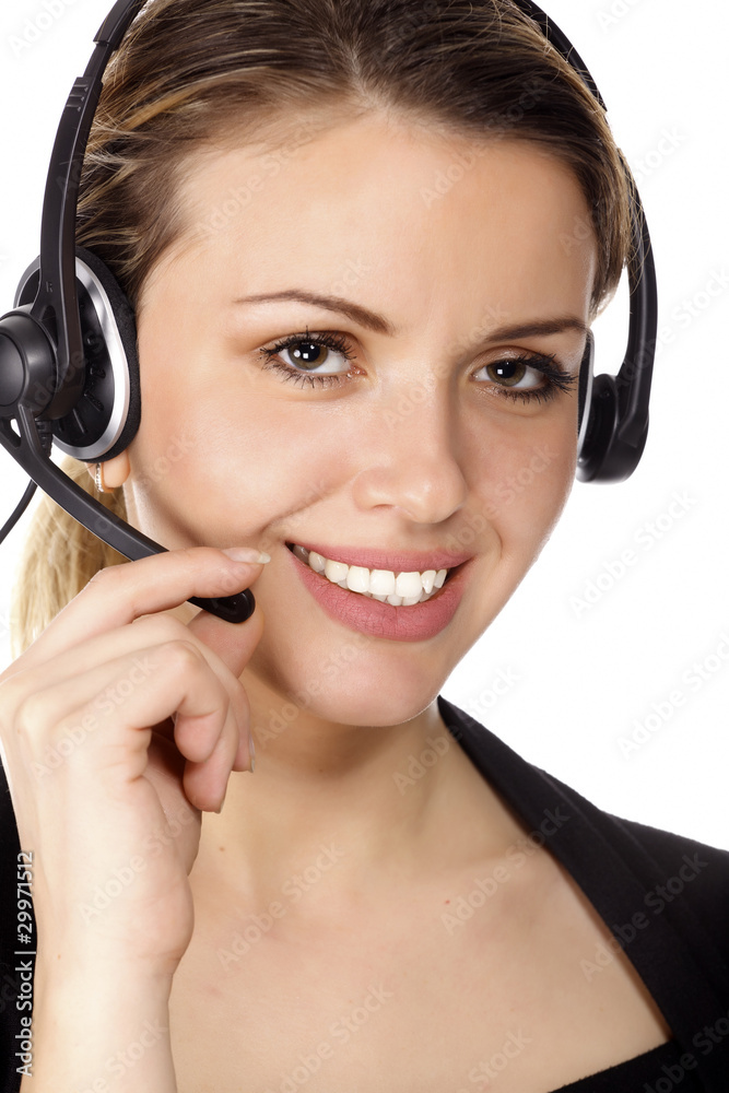 Beautiful customer service operator woman with headset Beautiful customer service operator woman with headset