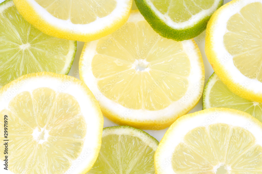 Tranches de citron vert et jaune Tranches de citron vert et jaune