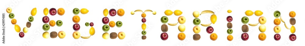 Vegetarian word made of fruits Vegetarian word made of fruits