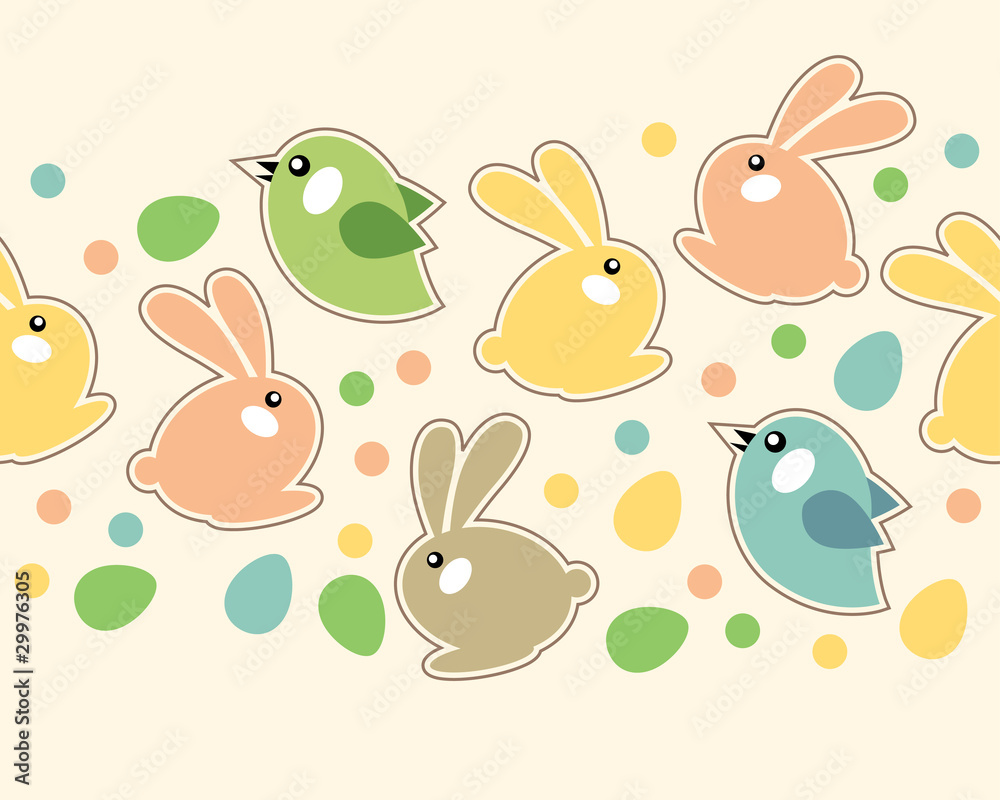 Seamless spring border with easter eggs,birds and rabbits Seamless spring border with easter eggs,birds and rabbits