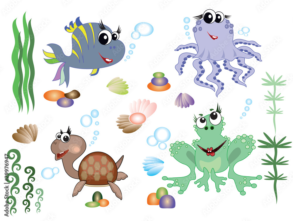 Sea animals,icons, vector Sea animals,icons, vector