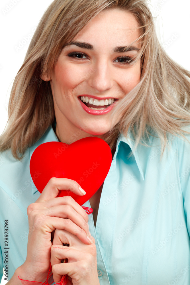 attractive smiling woman with heart on white background attractive smiling woman with heart on white background