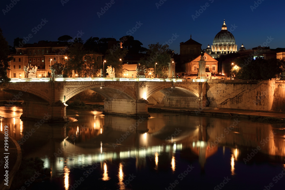 Ponte Vittorio Emanuele II at night in Rome, Italy