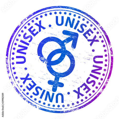 Rubber stamp illustration showing "UNISEX" text and symbol
