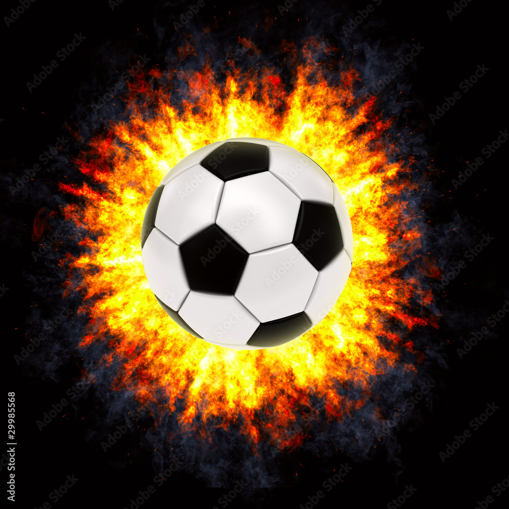 Naklejka premium Soccer ball in powerful explosion