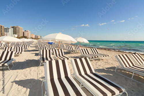 Colorful Umbrellas and Lounge Chairs in South Beach Miami